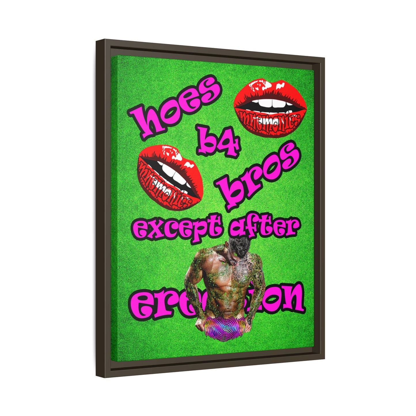hoes b4 bros - framed canvas art (green turf)