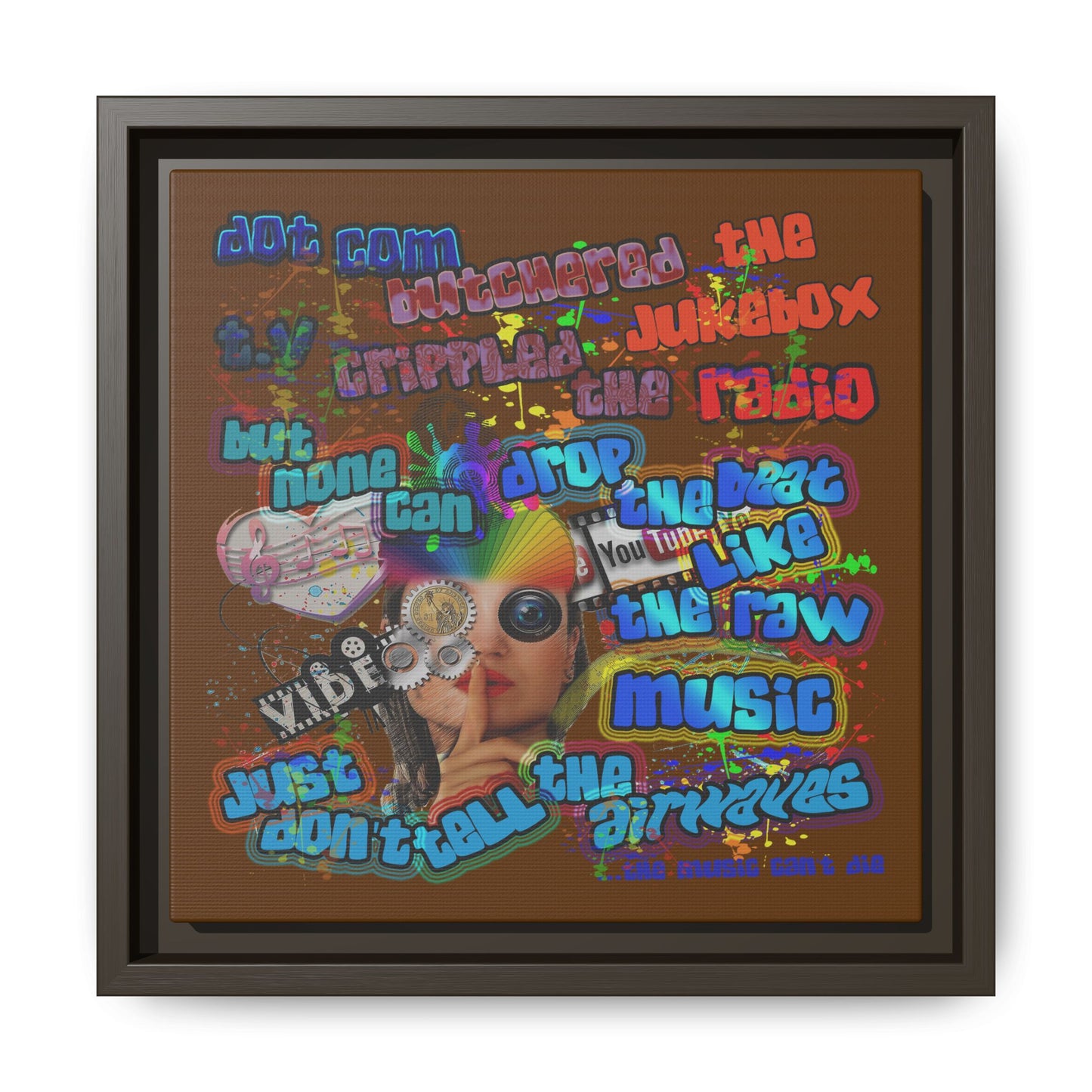 drop the beat - framed canvas art (brown)