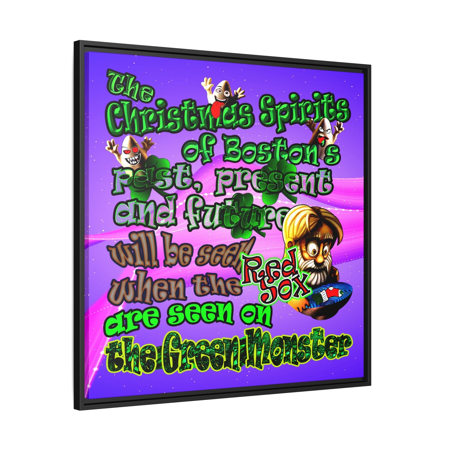 christmas spirits of boston - framed canvas art (purple-pink wave)