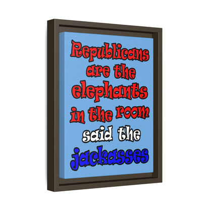 donkeys and elephants - framed canvas art (light blue)