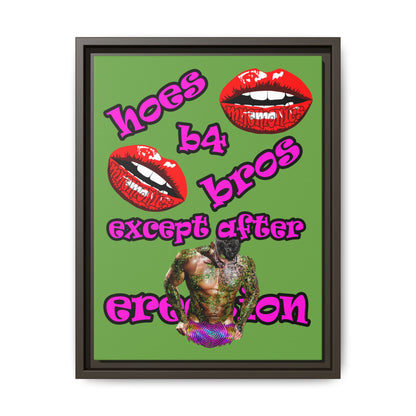 hoes b4 bros - framed canvas art (green)