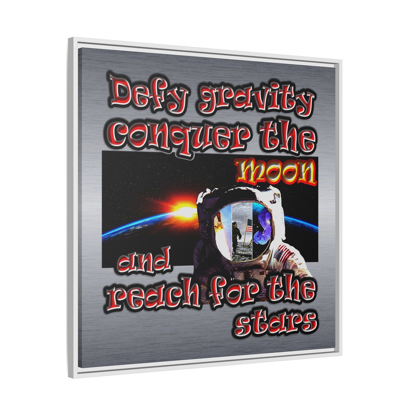 defy conquer reach - framed canvas art (brushed nickel)