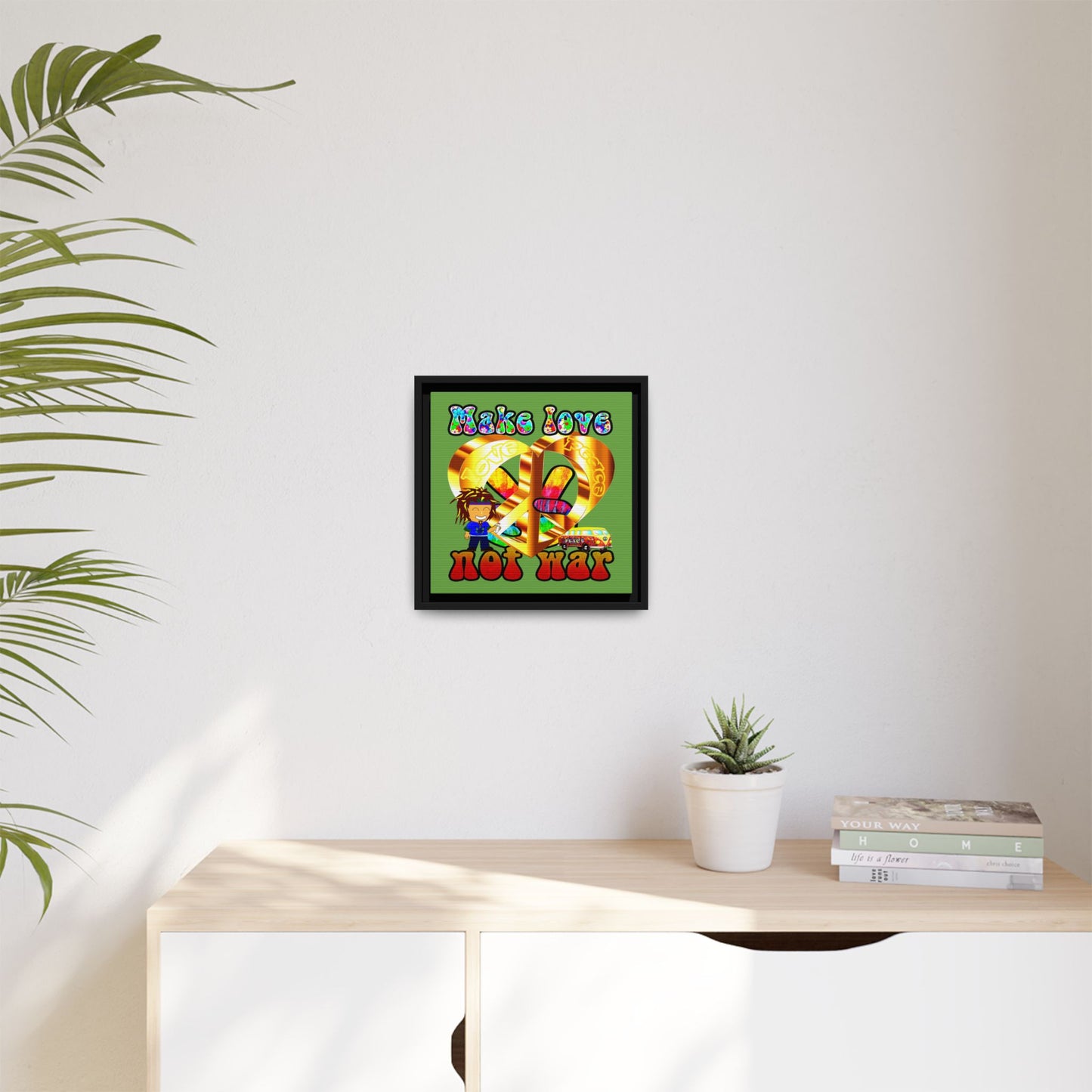 love peace - framed canvas art (green)