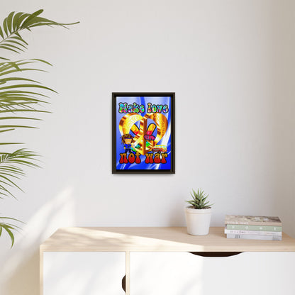 love peace - framed canvas art (blue-white wave)