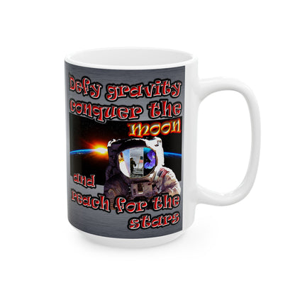 defy conquer reach - White Mug (brushed nickel)