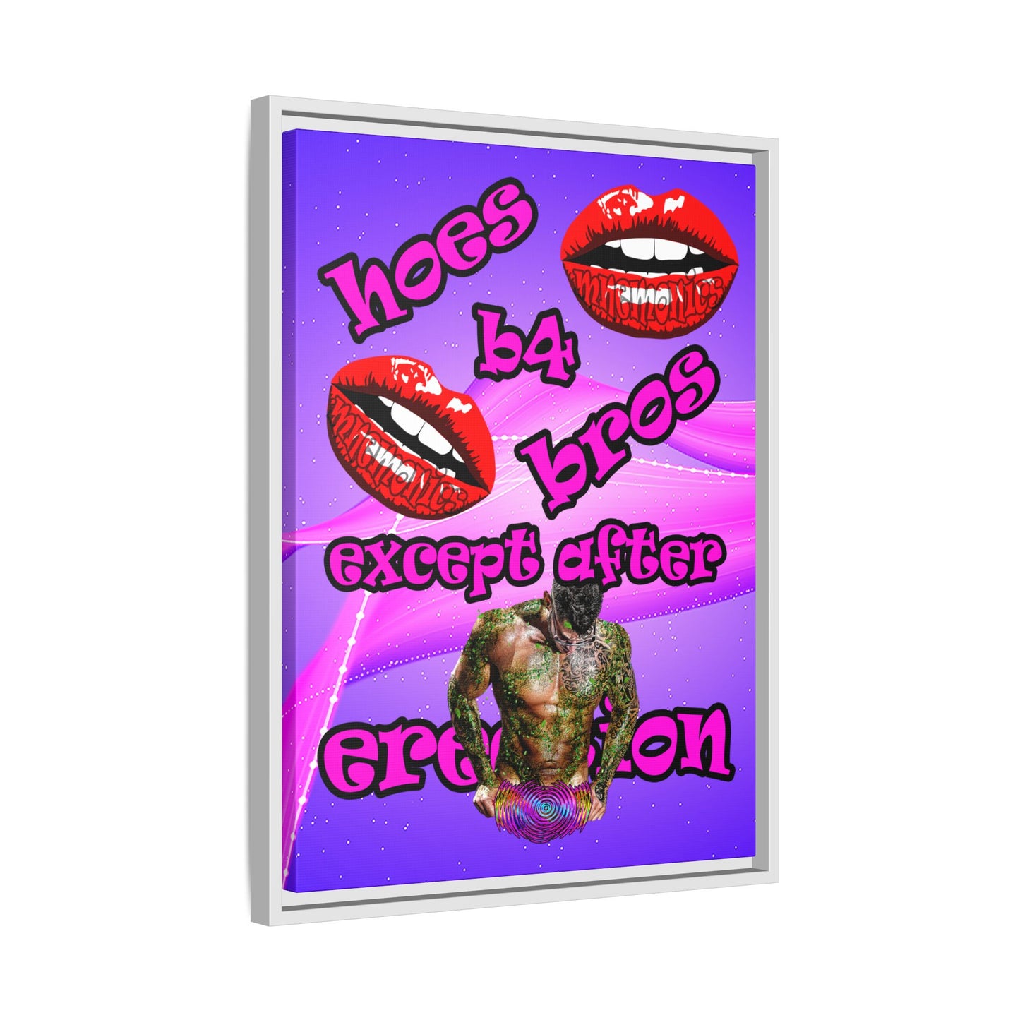 hoes b4 bros - framed canvas art (purple-pink wave)