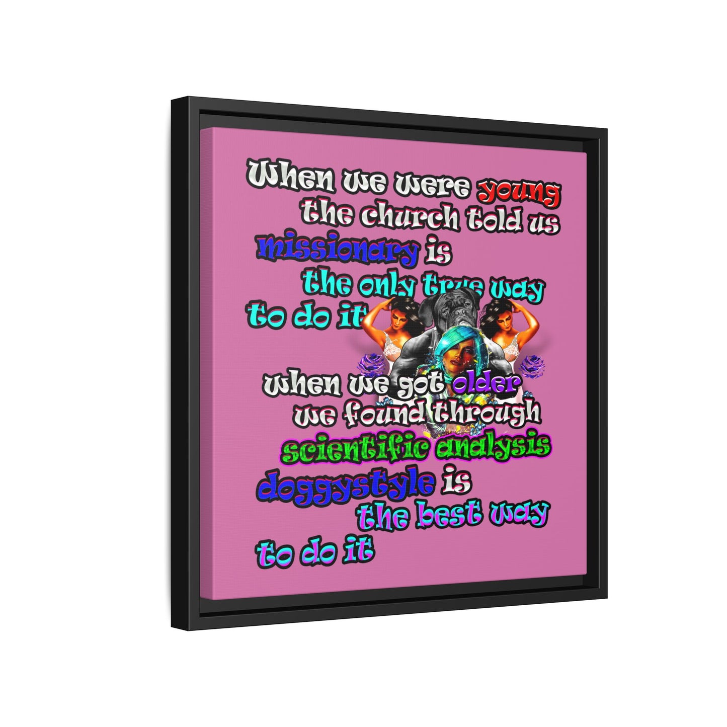 doggystyle - framed canvas art (light pink)