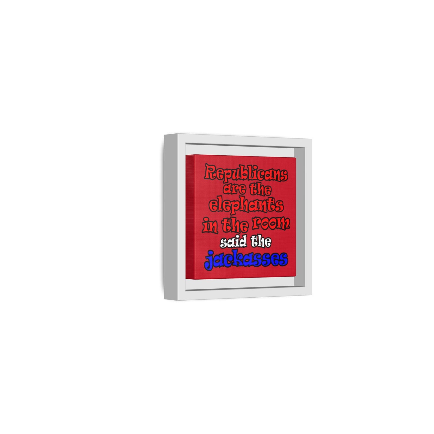 donkeys and elephants - framed canvas art (dark red)