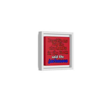 donkeys and elephants - framed canvas art (dark red)