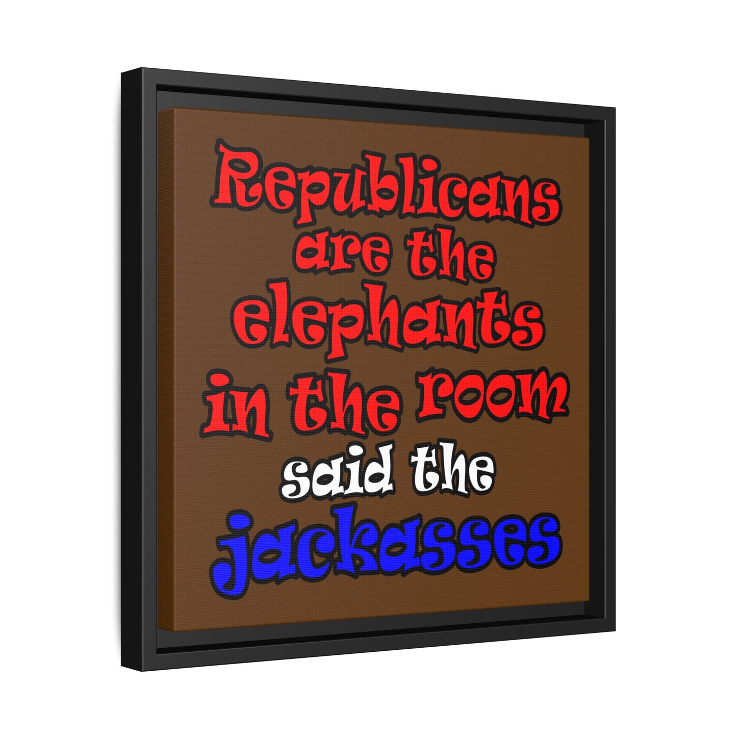 donkeys and elephants - framed canvas art (brown)