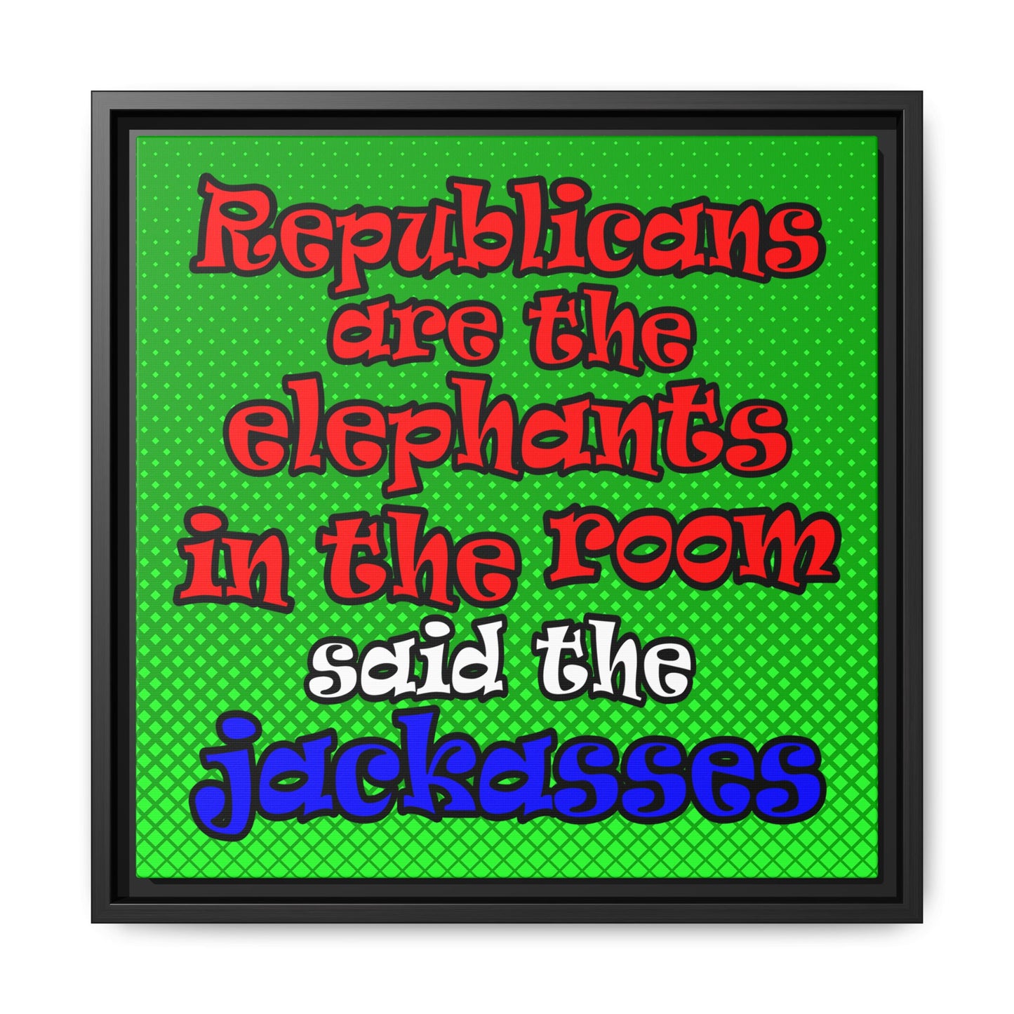 donkeys and elephants - framed canvas art (logo green)