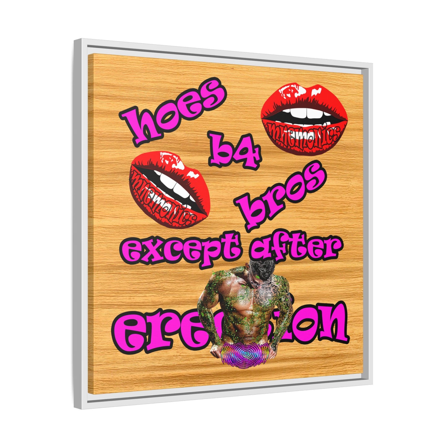hoes b4 bros - framed canvas art (butterscotch wood finish)