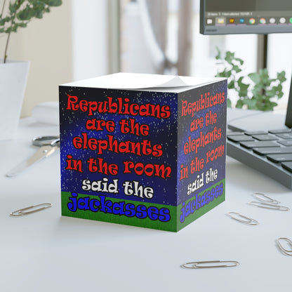 donkeys and elephants - note cube ('snoops' background)