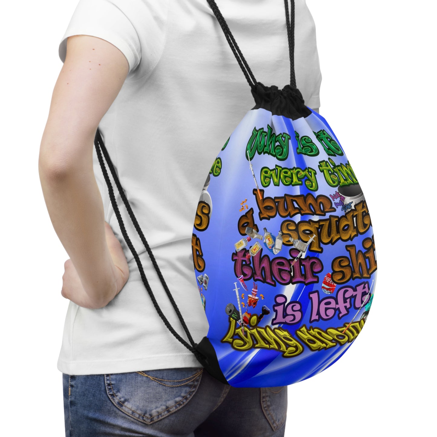 the bum's shit - Drawstring Bag (blue-white wave)