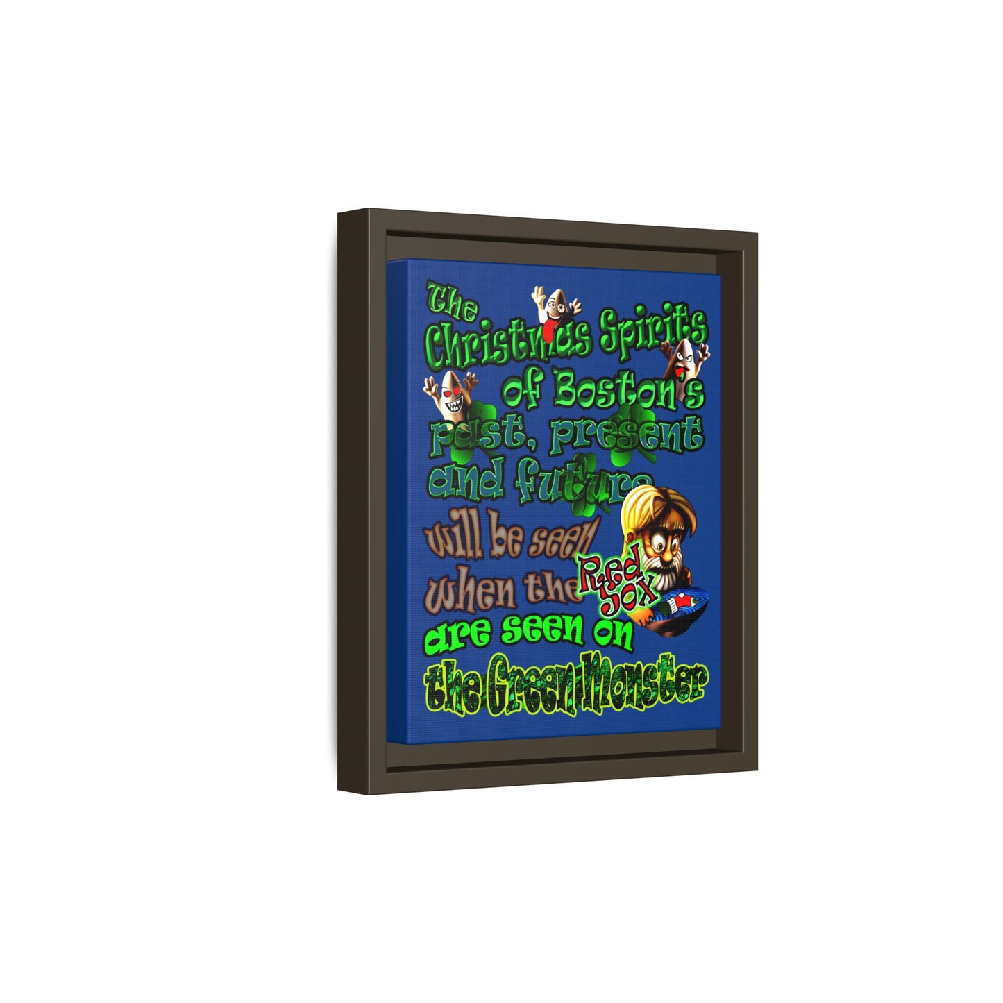 christmas spirits of boston - framed canvas art (dark blue)
