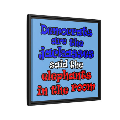 donkeys and elephants - framed canvas art (light blue)