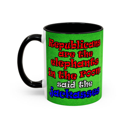 donkeys and elephants - Accent Mug (green turf)