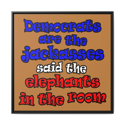 donkeys and elephants - framed canvas art (light brown)