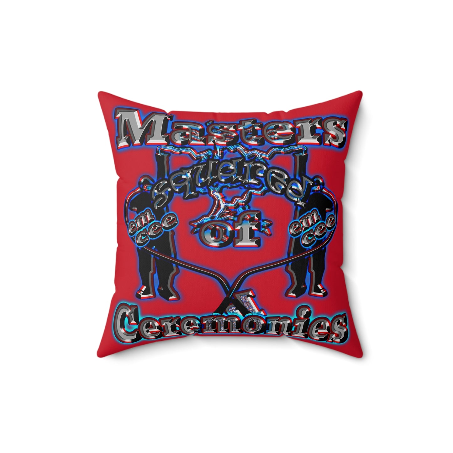 em cee squared - Spun Polyester Square Pillow - (dark red)