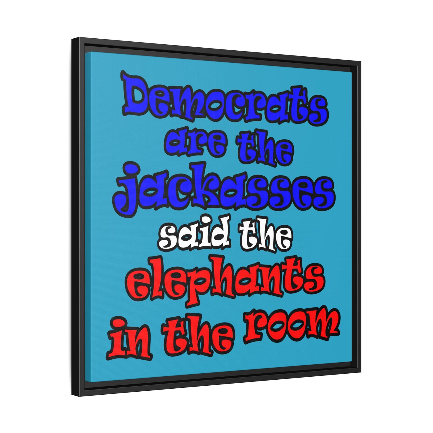 donkeys and elephants - framed canvas art (turquoise)