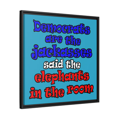 donkeys and elephants - framed canvas art (turquoise)