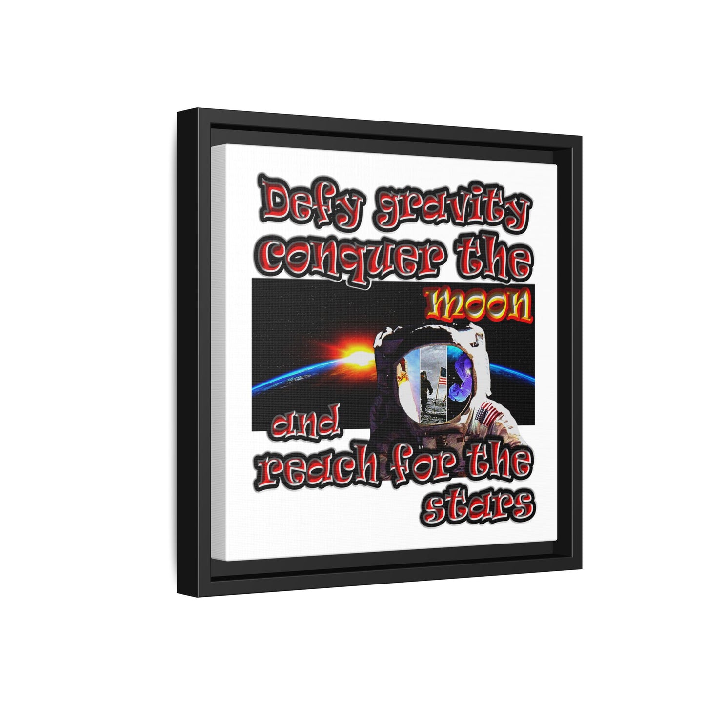 defy conquer reach - framed canvas art (white)