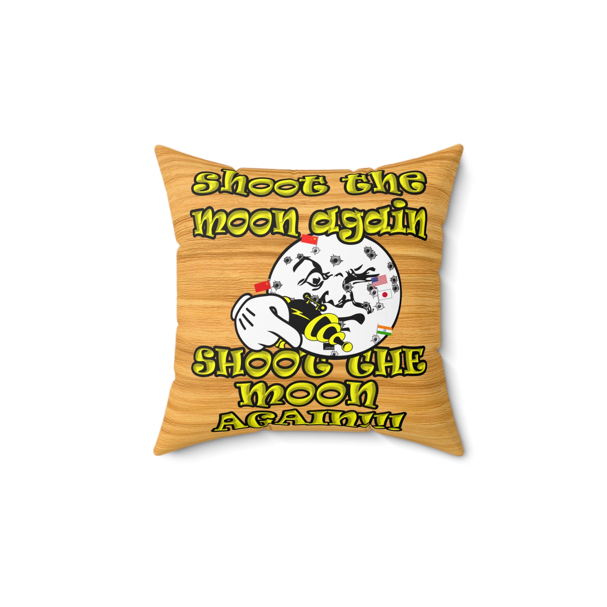 shoot the moon again - Spun Polyester Square Pillow - (butterscotch wood finish)