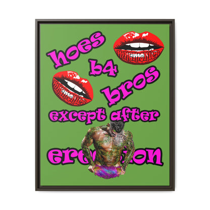 hoes b4 bros - framed canvas art (green)