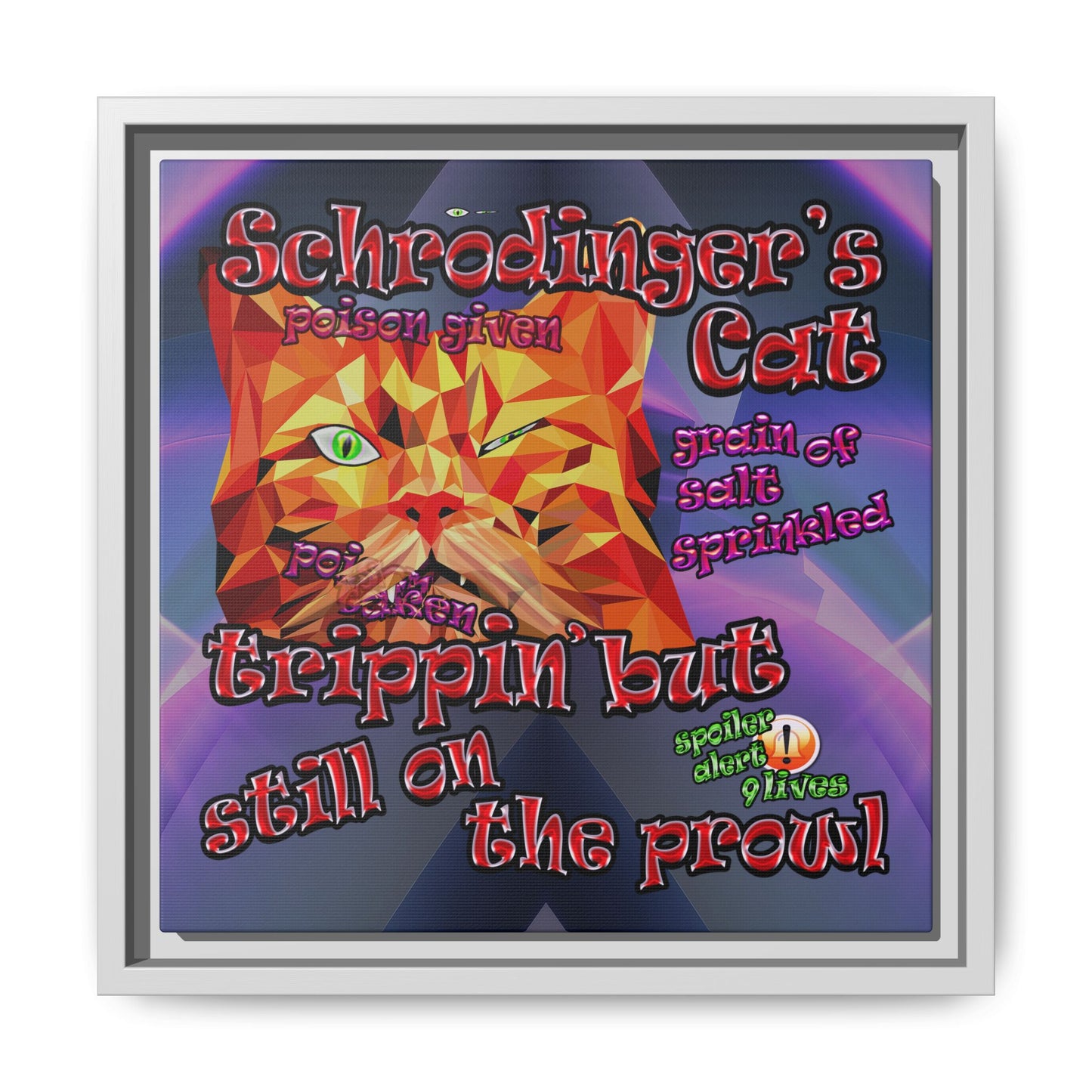schrodinger's cat - framed canvas art (grey-pink wave)