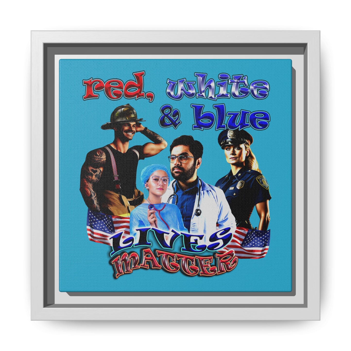 rw&b lives matter - framed canvas art (turquoise)
