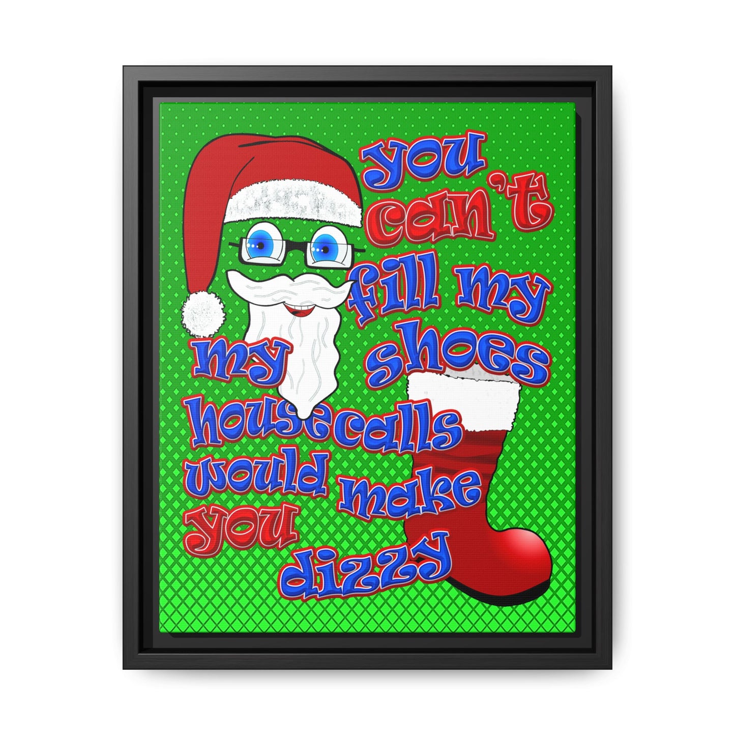 santa's shoes - framed canvas art (logo green)