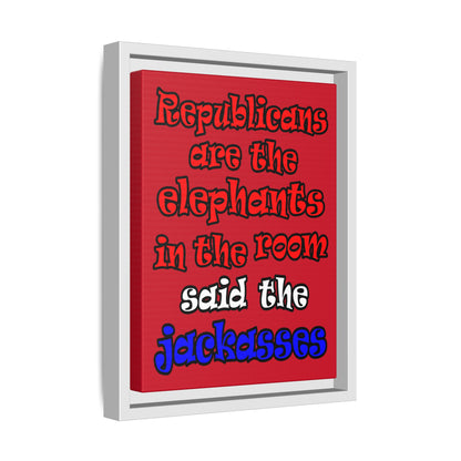 donkeys and elephants - framed canvas art (dark red)