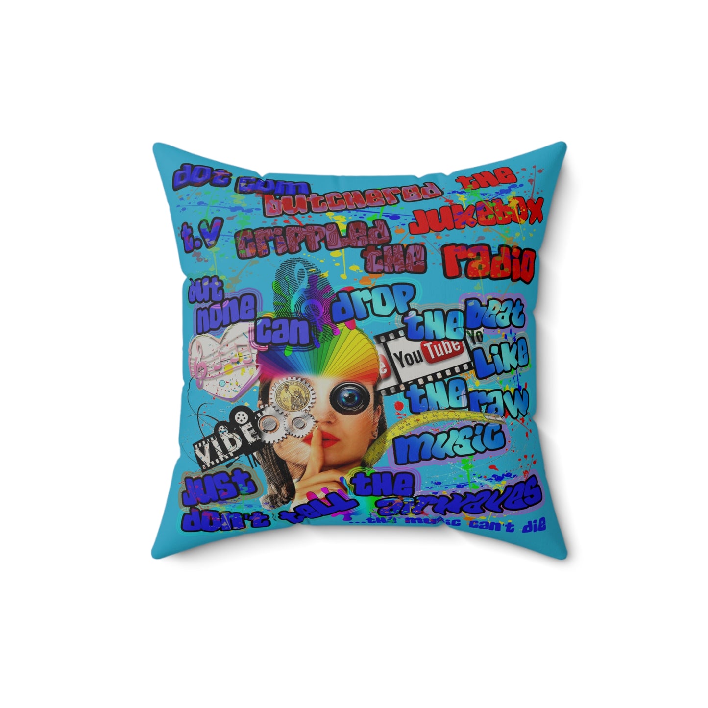 drop the beat - Faux Suede Square Pillow - (turquoise)