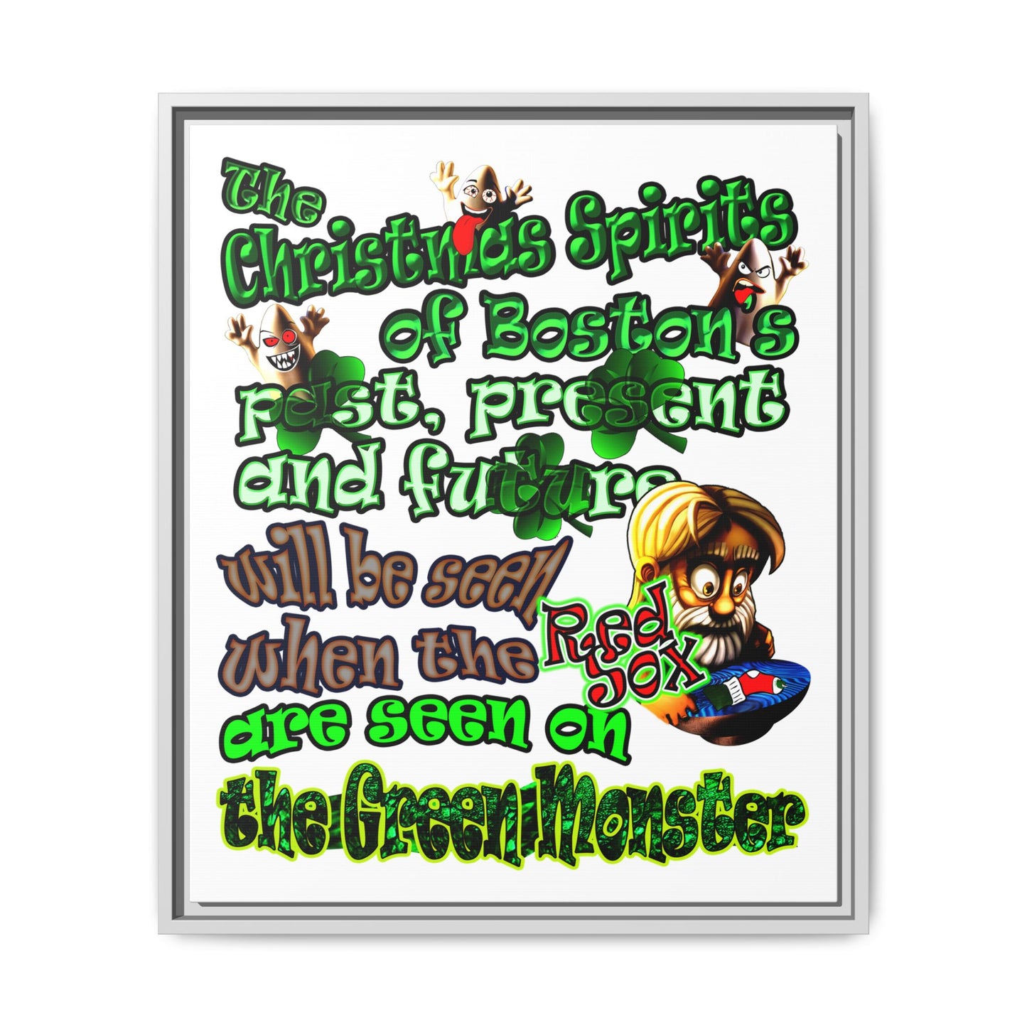 christmas spirits of boston - framed canvas art (white)