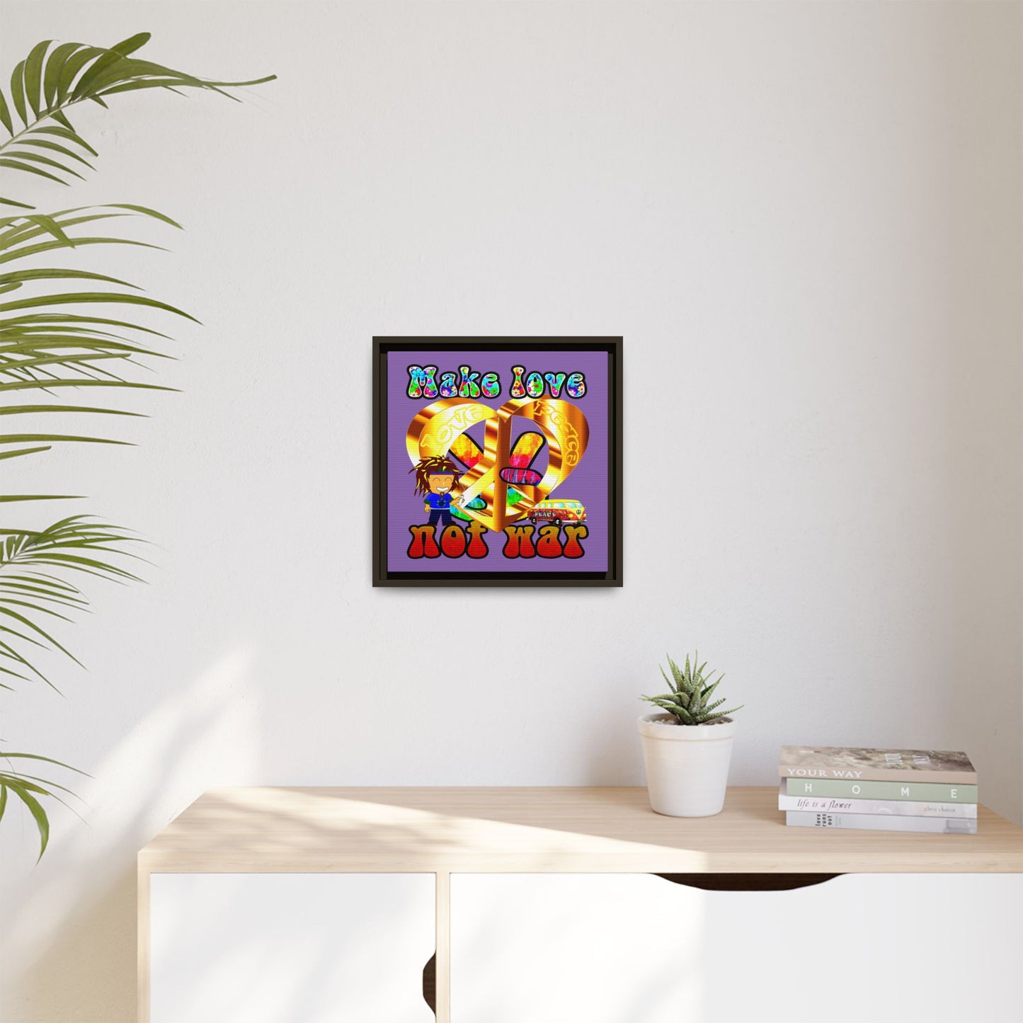 love peace - framed canvas art (light purple)