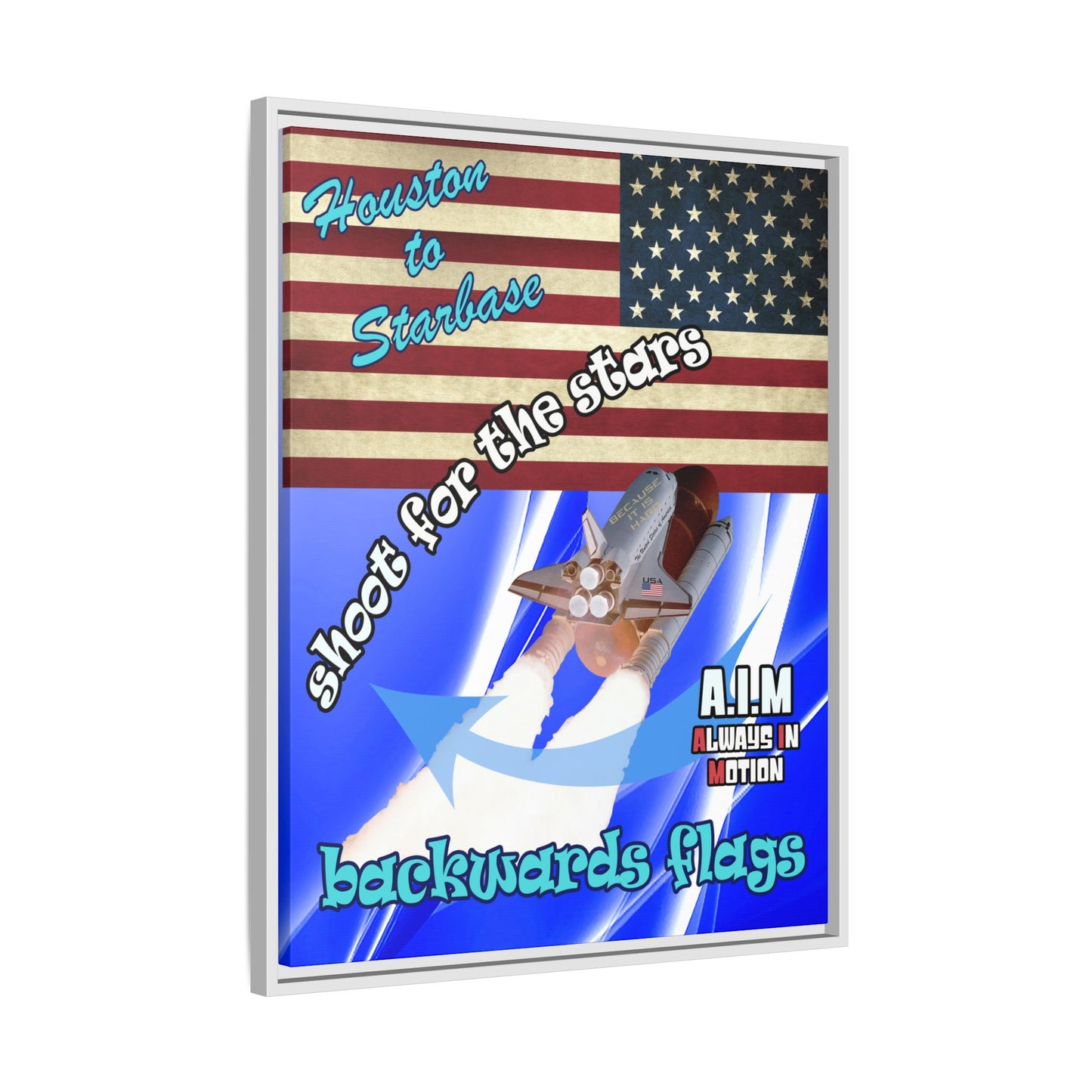 shoot for the stars - framed canvas art (blue-white wave)