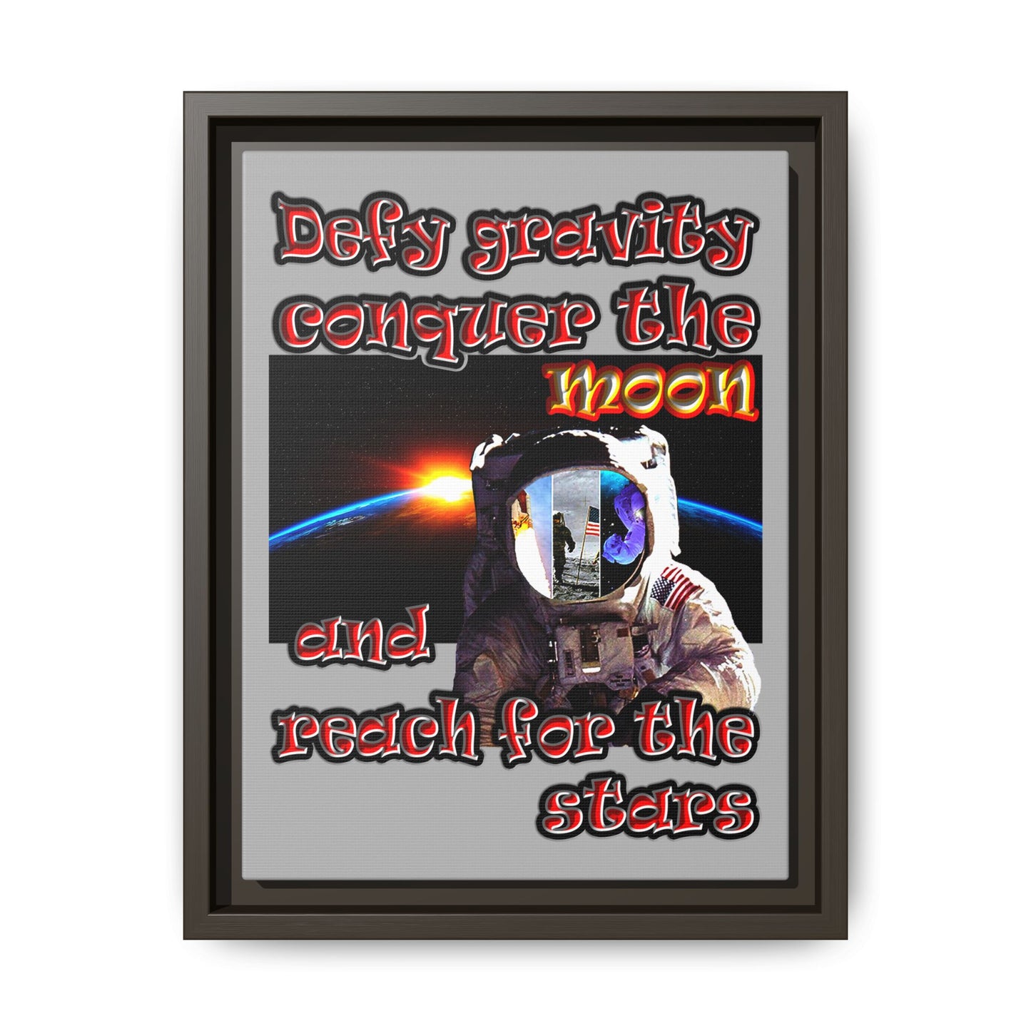 defy conquer reach - framed canvas art (light grey)