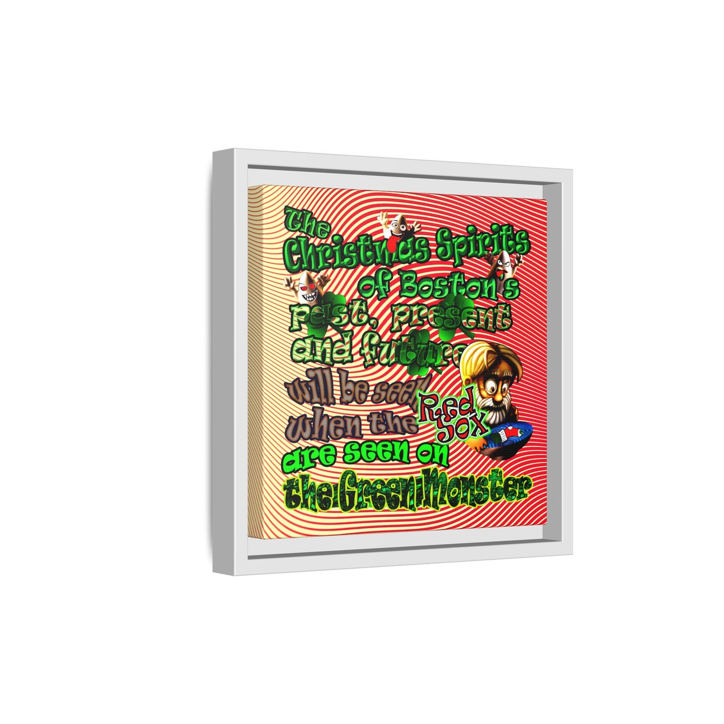 christmas spirits of boston - framed canvas art (yellow-orange wave)