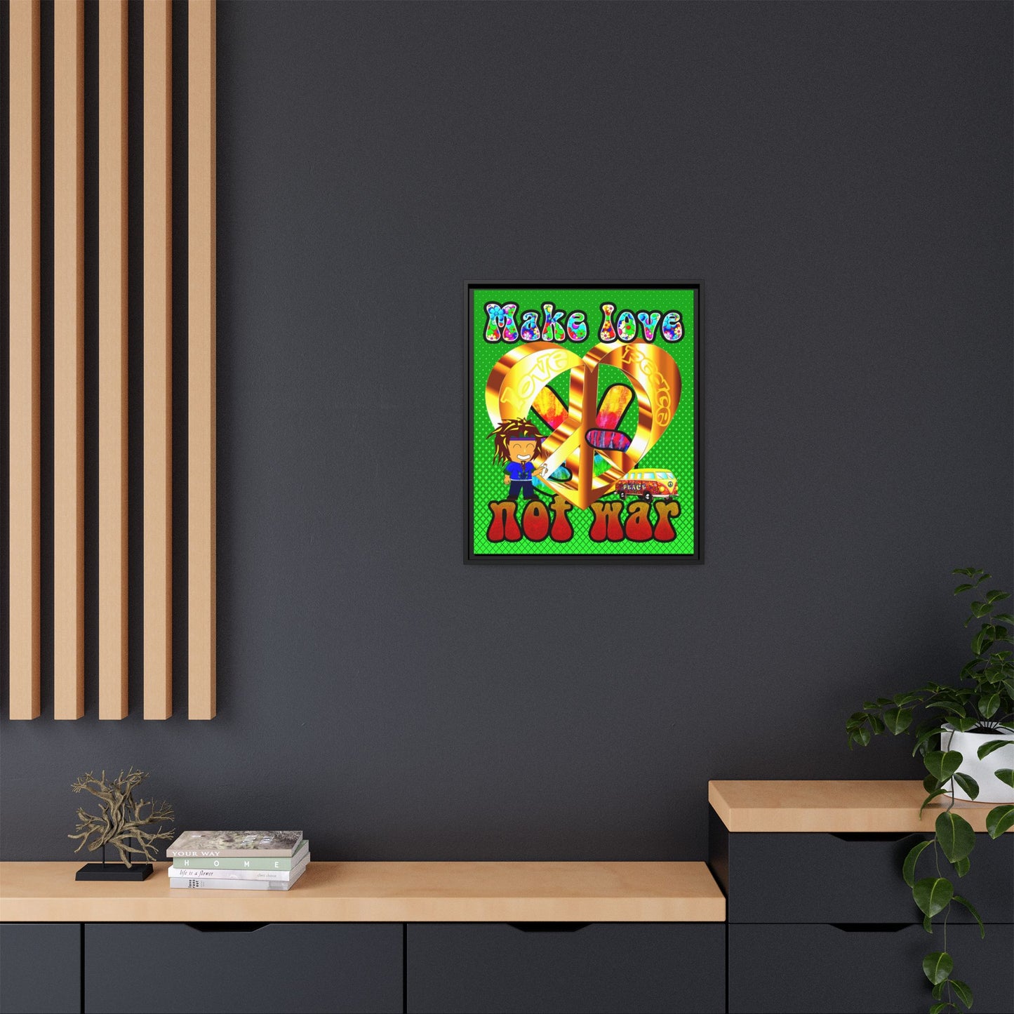 love peace - framed canvas art (logo green)