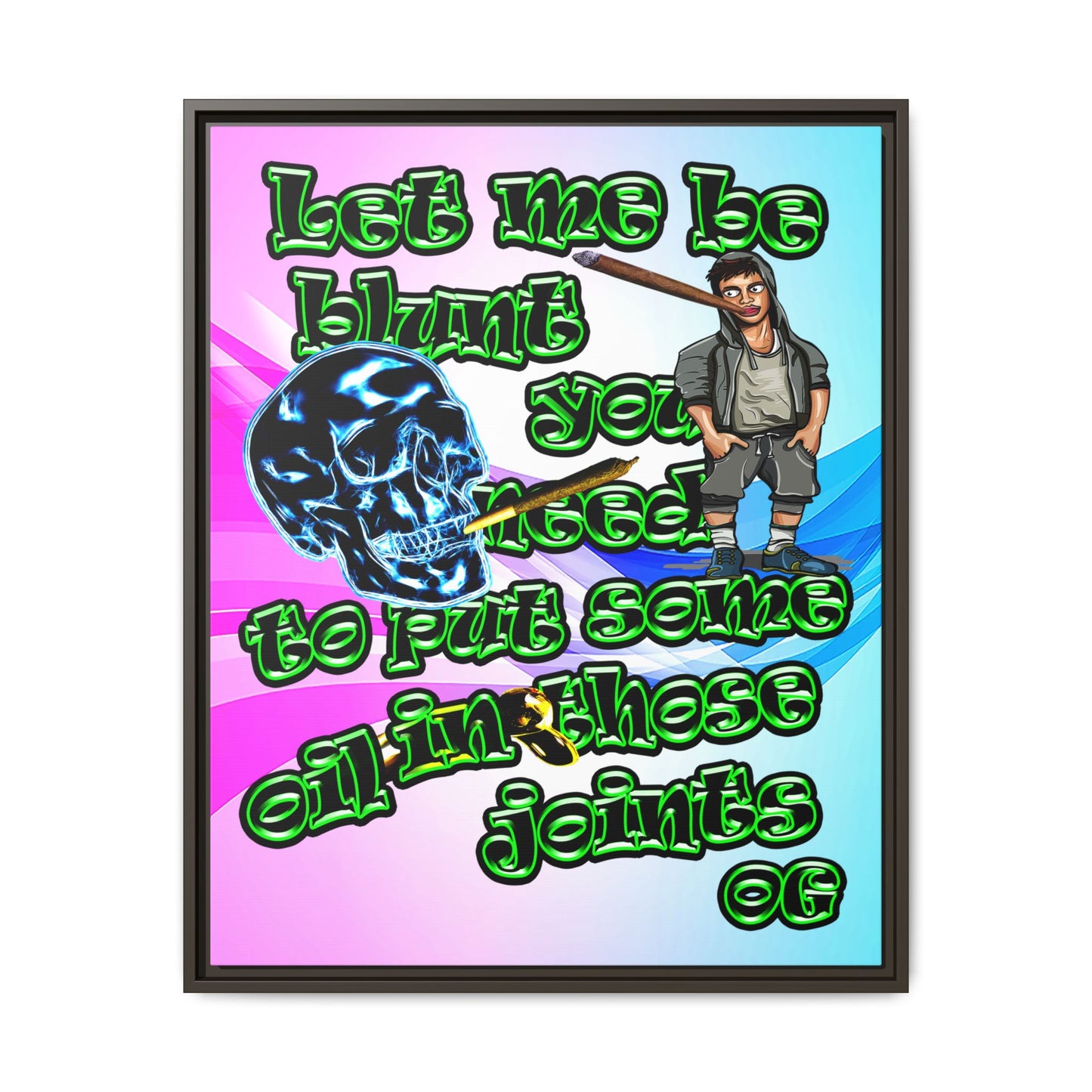 og - framed canvas art (light blue-pink wave)