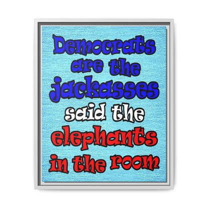 donkeys and elephants - framed canvas art (faded blue)