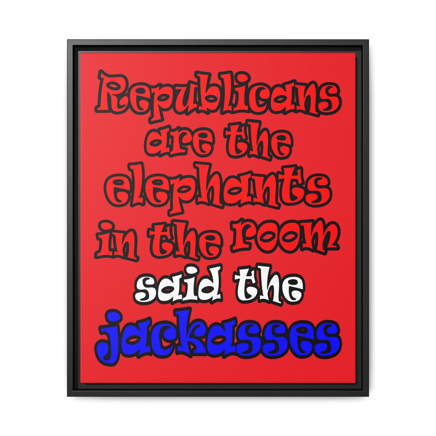 donkeys and elephants - framed canvas art (red)