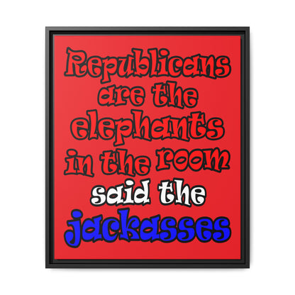 donkeys and elephants - framed canvas art (red)