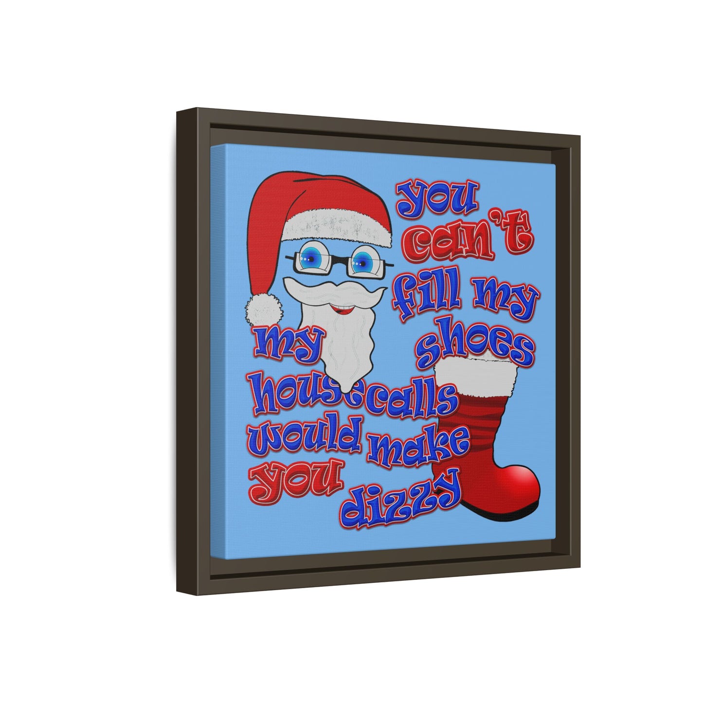 santa's shoes - framed canvas art (light blue)