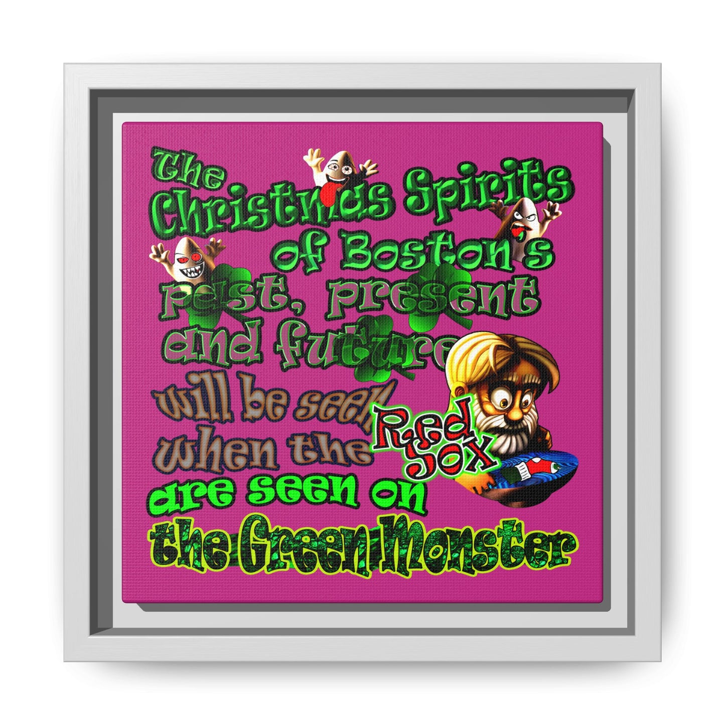 christmas spirits of boston - framed canvas art (pink)