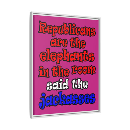 donkeys and elephants - framed canvas art (pink)