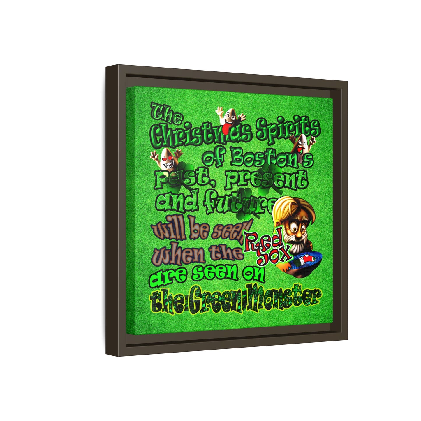 christmas spirits of boston - framed canvas art (green turf)