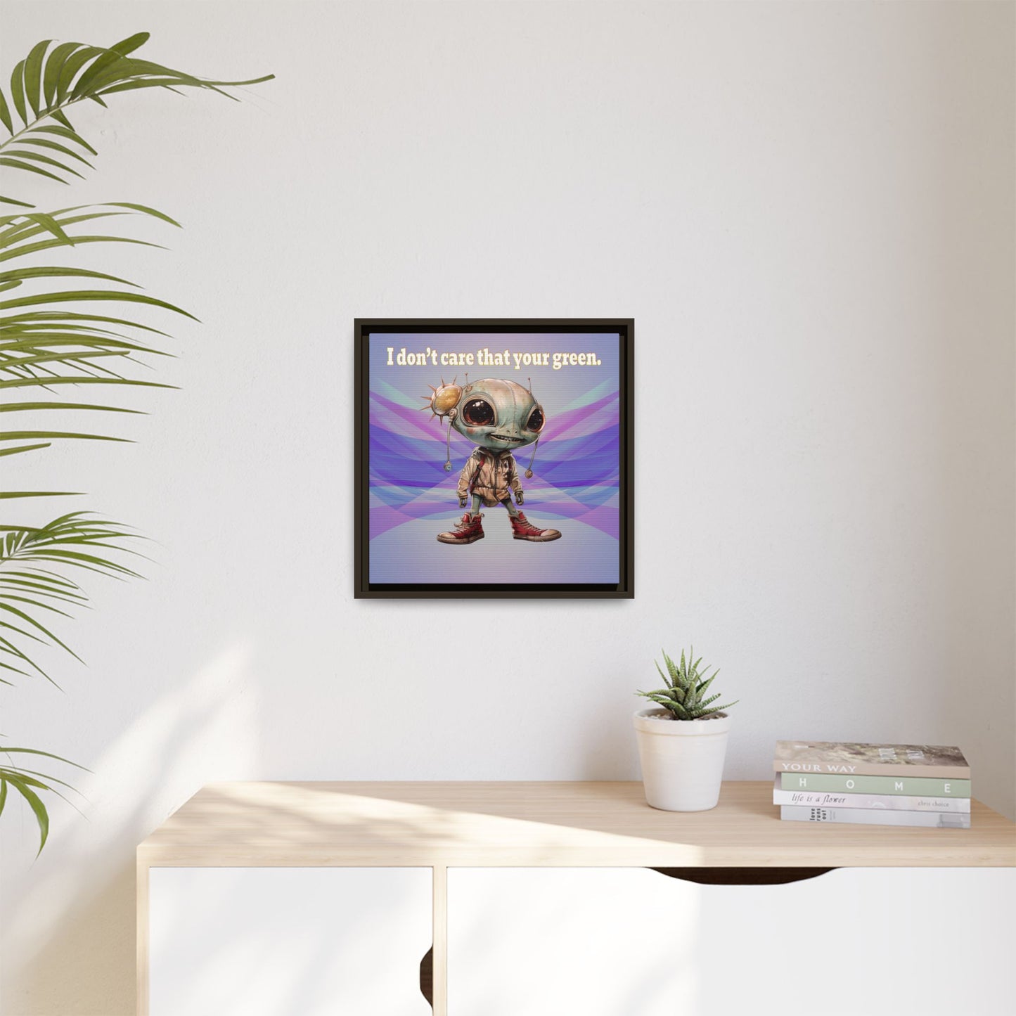 I don't care that your green - framed canvas art (light blue-pink wave)