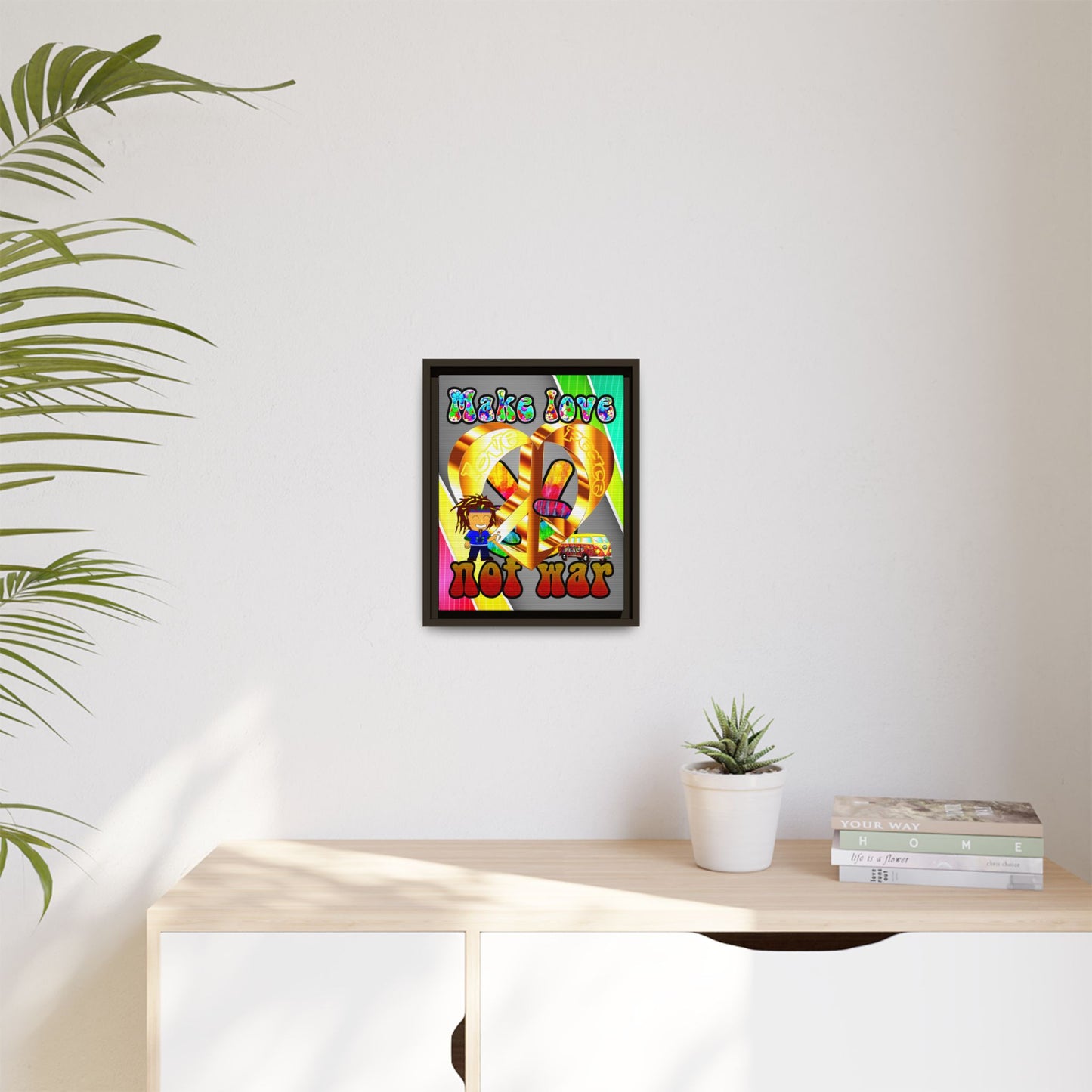 love peace - framed canvas art (rainbow split)