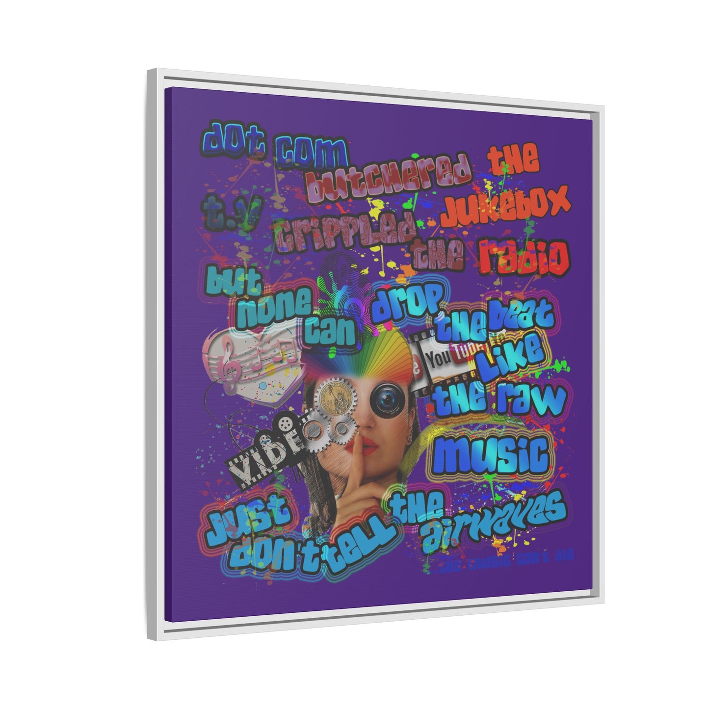 drop the beat - framed canvas art (purple)